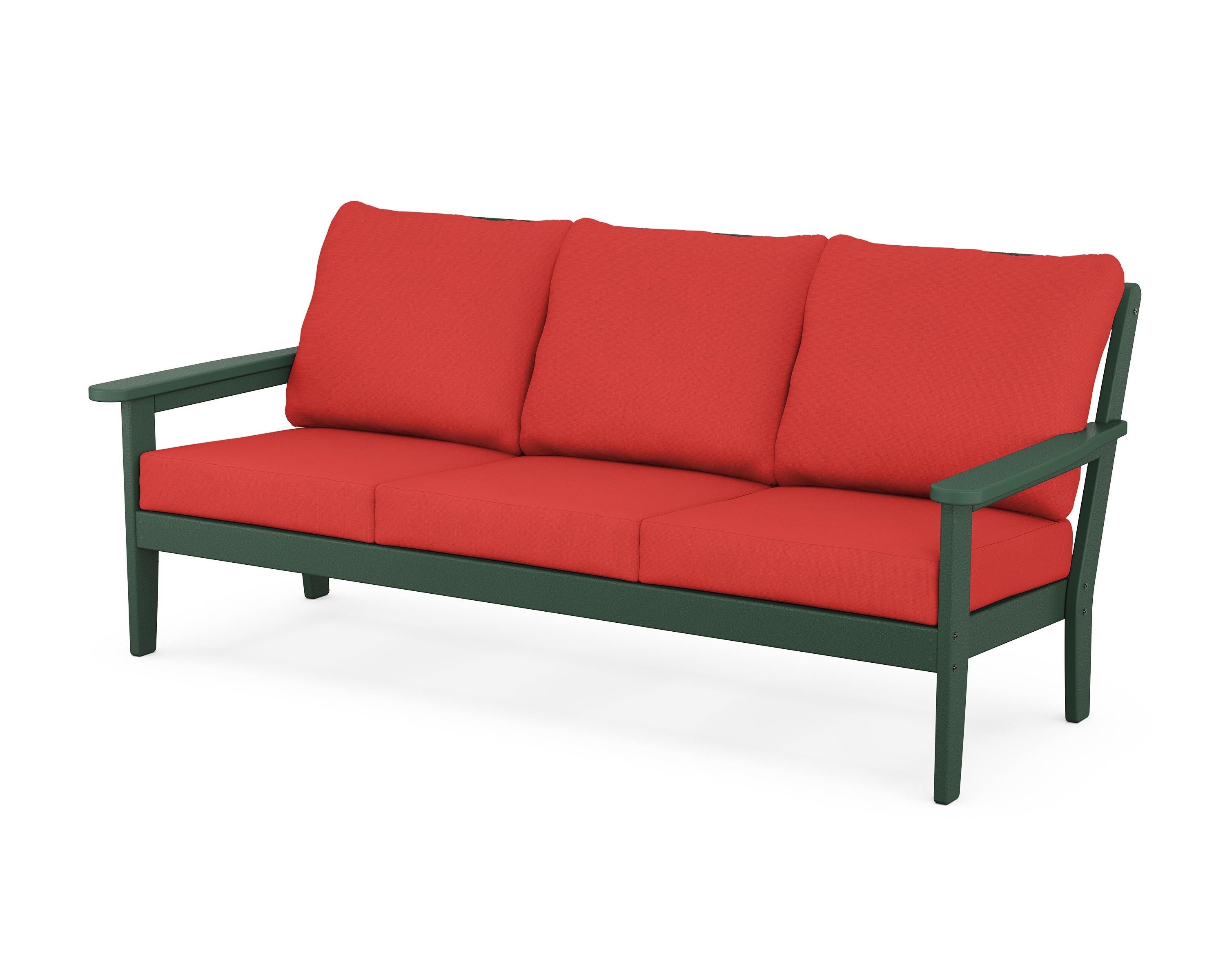Country Living Cottage Deep Seating Sofa in Green / Crimson Linen