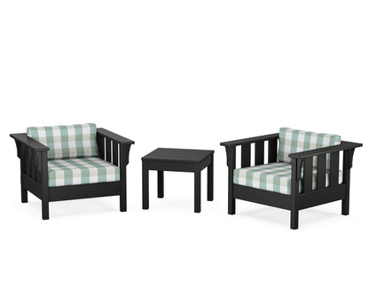 Martha Stewart by POLYWOOD® Acadia 3-Piece Deep Seating Set in Black / Buffalo Plaid Glacier Spa