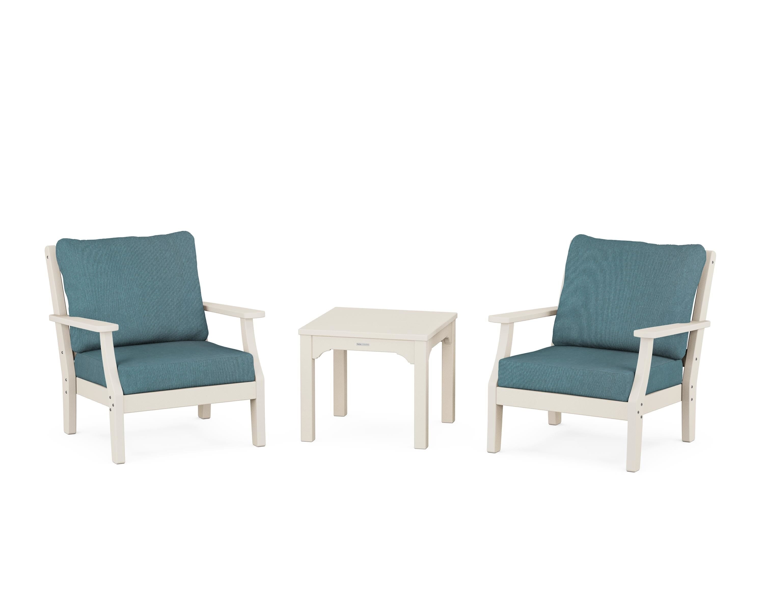 Martha Stewart by POLYWOOD® Chinoiserie 3-Piece Deep Seating Set in Sand / Ocean Teal