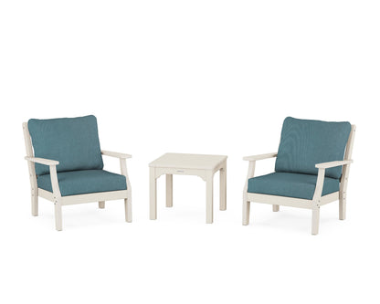 Martha Stewart by POLYWOOD® Chinoiserie 3-Piece Deep Seating Set in Sand / Ocean Teal