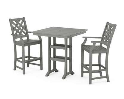 Country Living Wovendale 3-Piece Farmhouse Bar Set with Trestle Legs in Slate Grey
