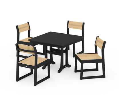 POLYWOOD® EDGE Sling 5-Piece Farmhouse Trestle Side Chair Dining Set in Black / Dupioni Apricot Sling