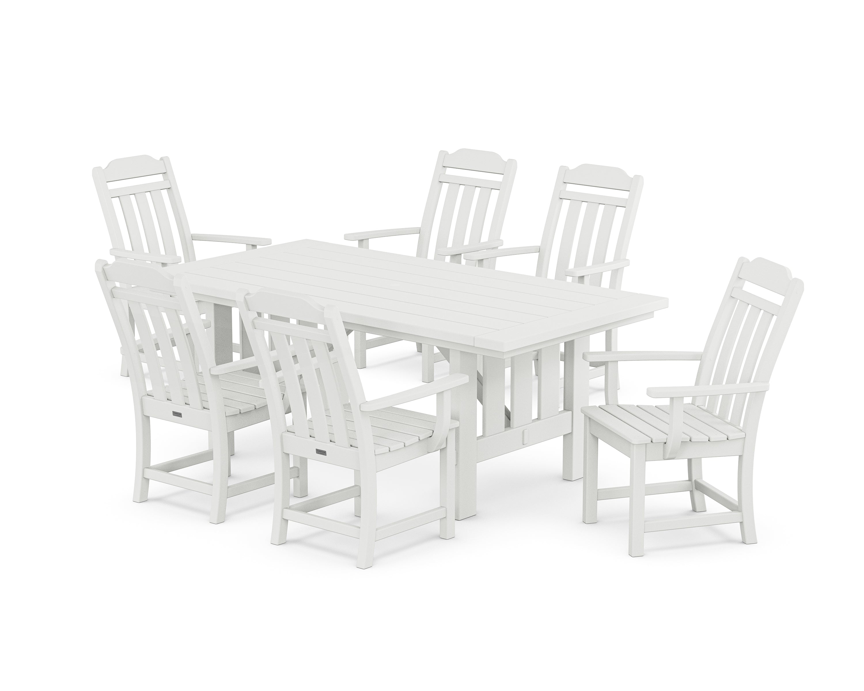 POLYWOOD® Cottage Arm Chair 7-Piece Mission Dining Set in White