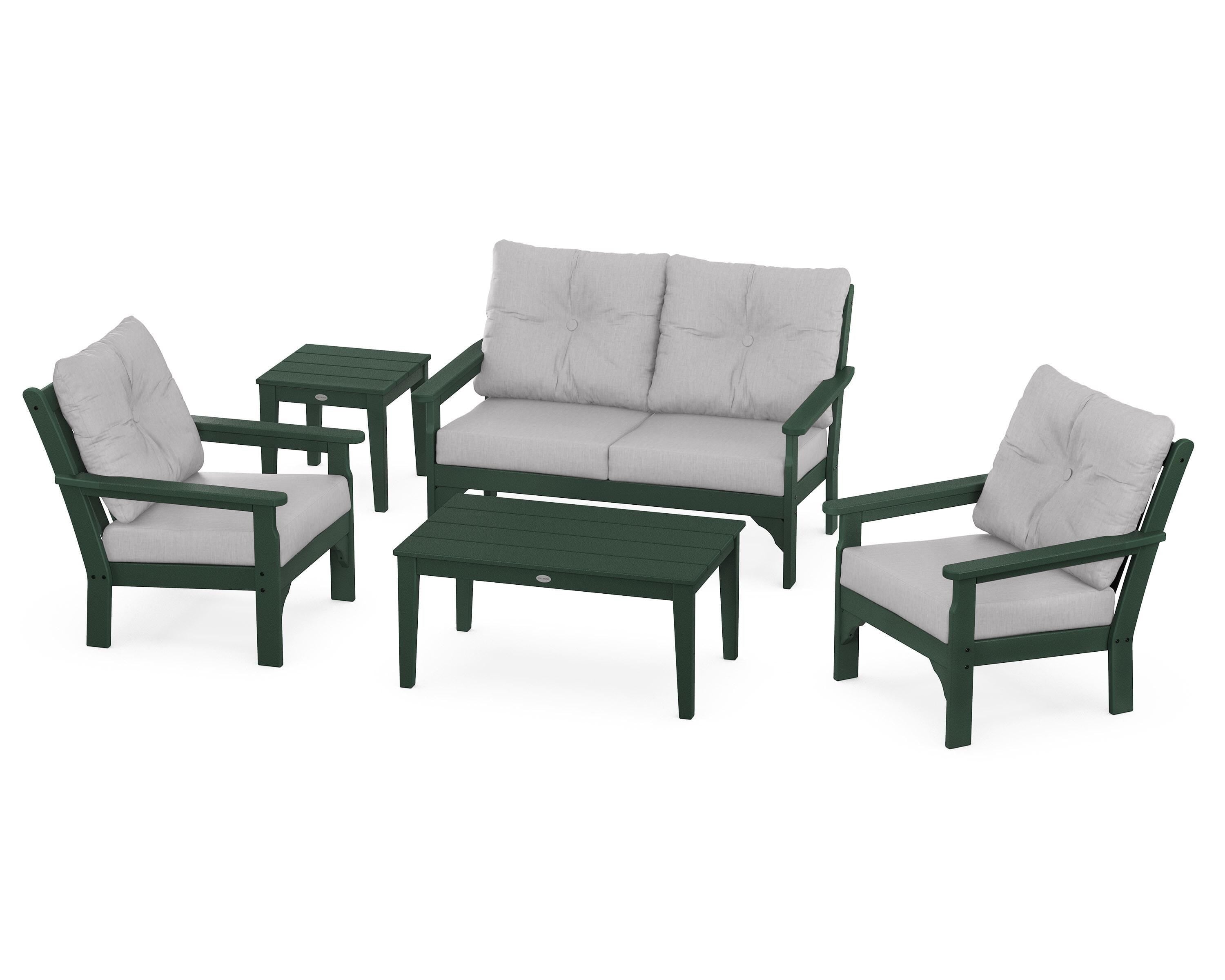 POLYWOOD® Vineyard 5-Piece Deep Seating Set in Green / Granite