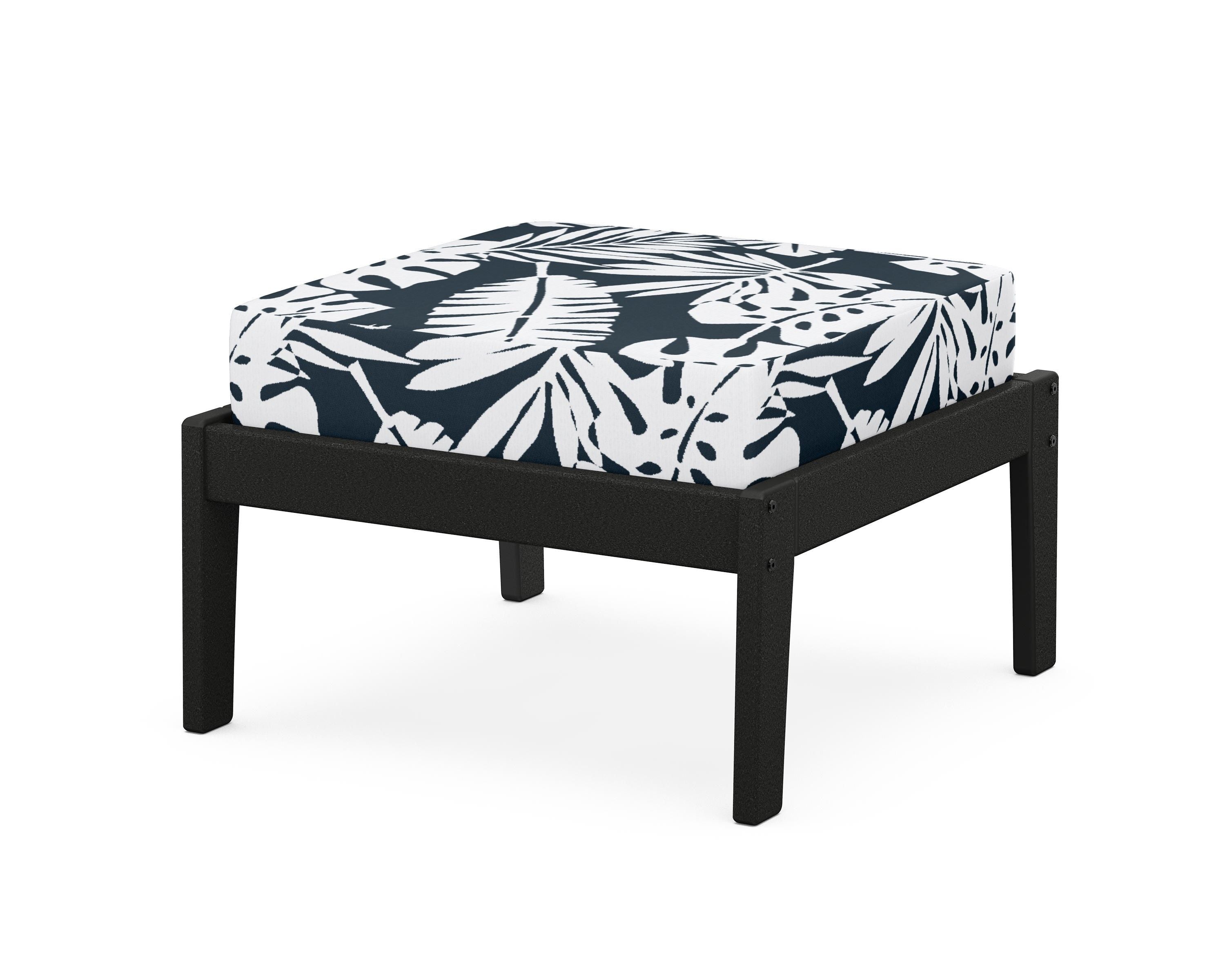 Unbranded Deep Seating Ottoman in Black / Leaf Marine Indigo