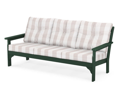 POLYWOOD® Vineyard Deep Seating Sofa in Green / Buffalo Plaid Dune Burlap