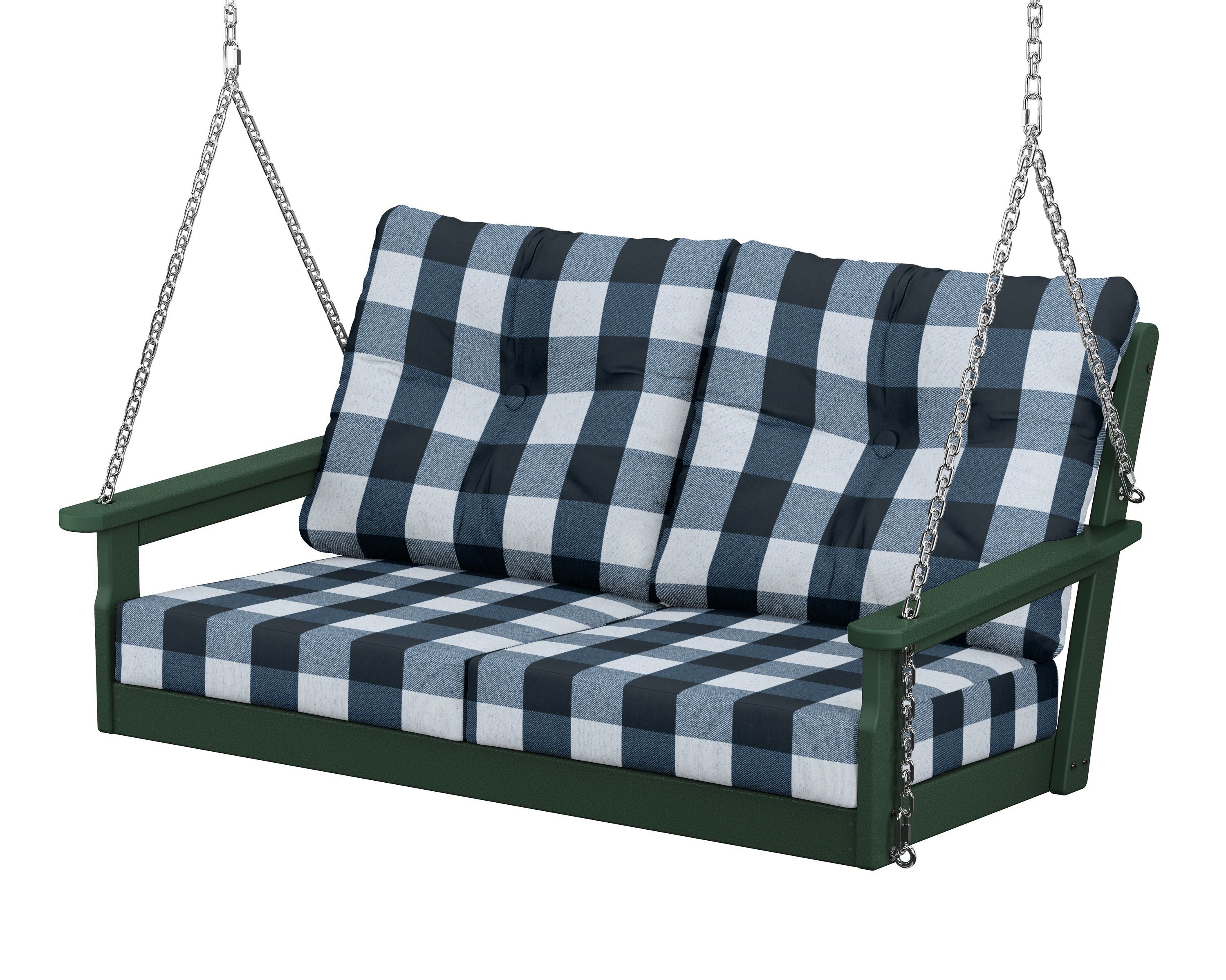 POLYWOOD® Vineyard Deep Seating Swing in Green / Buffalo Plaid Marine Indigo