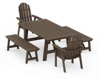Vineyard Curveback Adirondack 5-Piece Rustic Farmhouse Dining Set With Benches