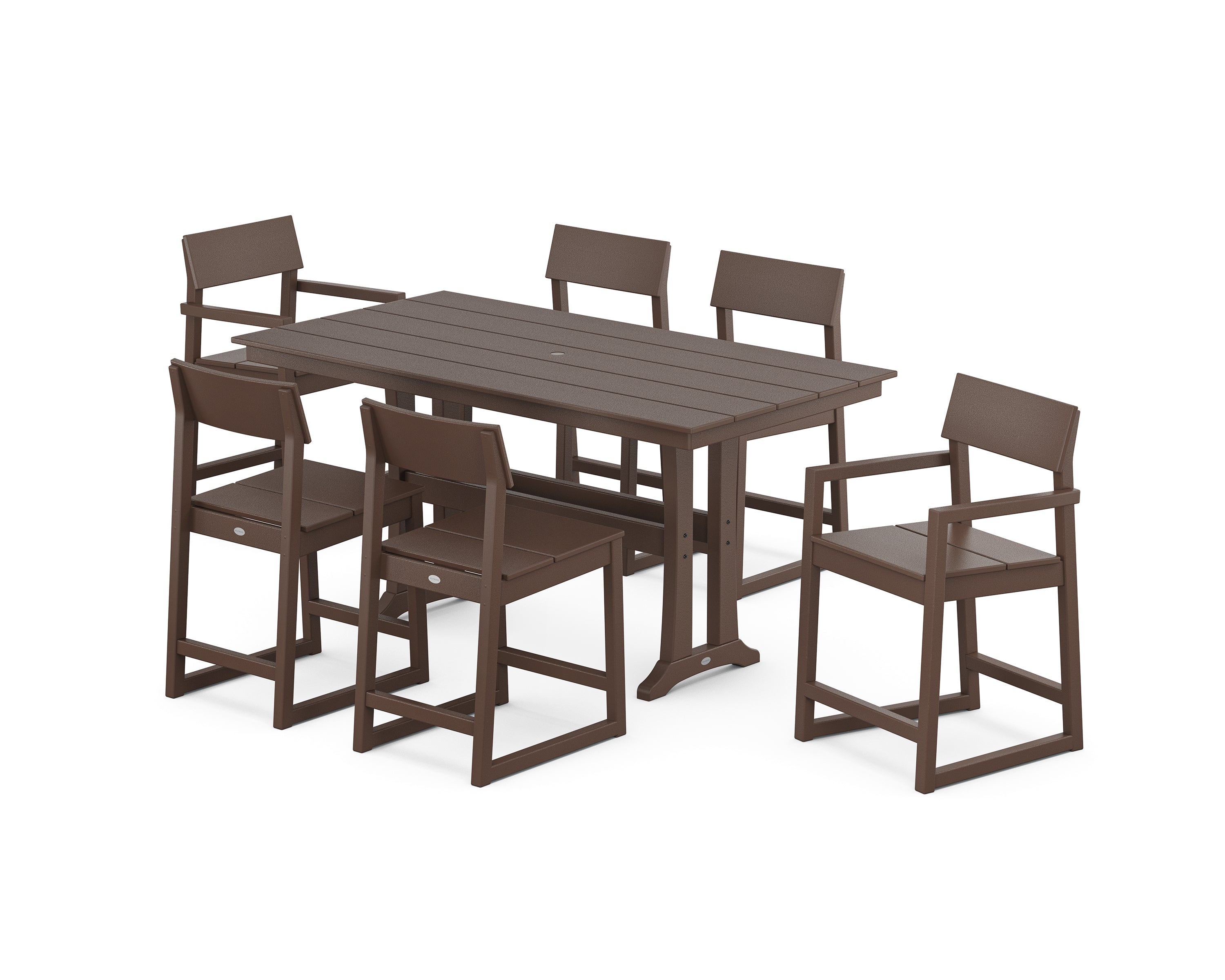 POLYWOOD® EDGE 7-Piece Farmhouse Counter Set with Trestle Legs in Mahogany