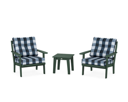 POLYWOOD® Mission 3-Piece Deep Seating Set in Green / Buffalo Plaid Marine Indigo