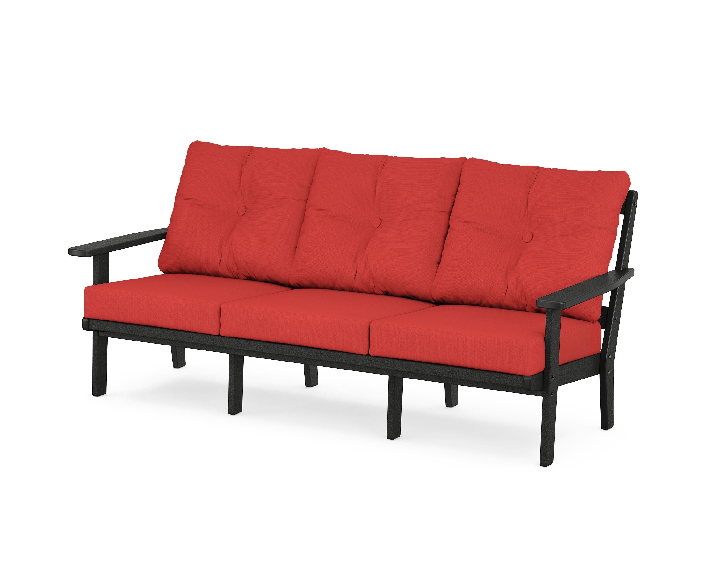 POLYWOOD® Oxford Deep Seating Sofa in Black / Crimson Linen