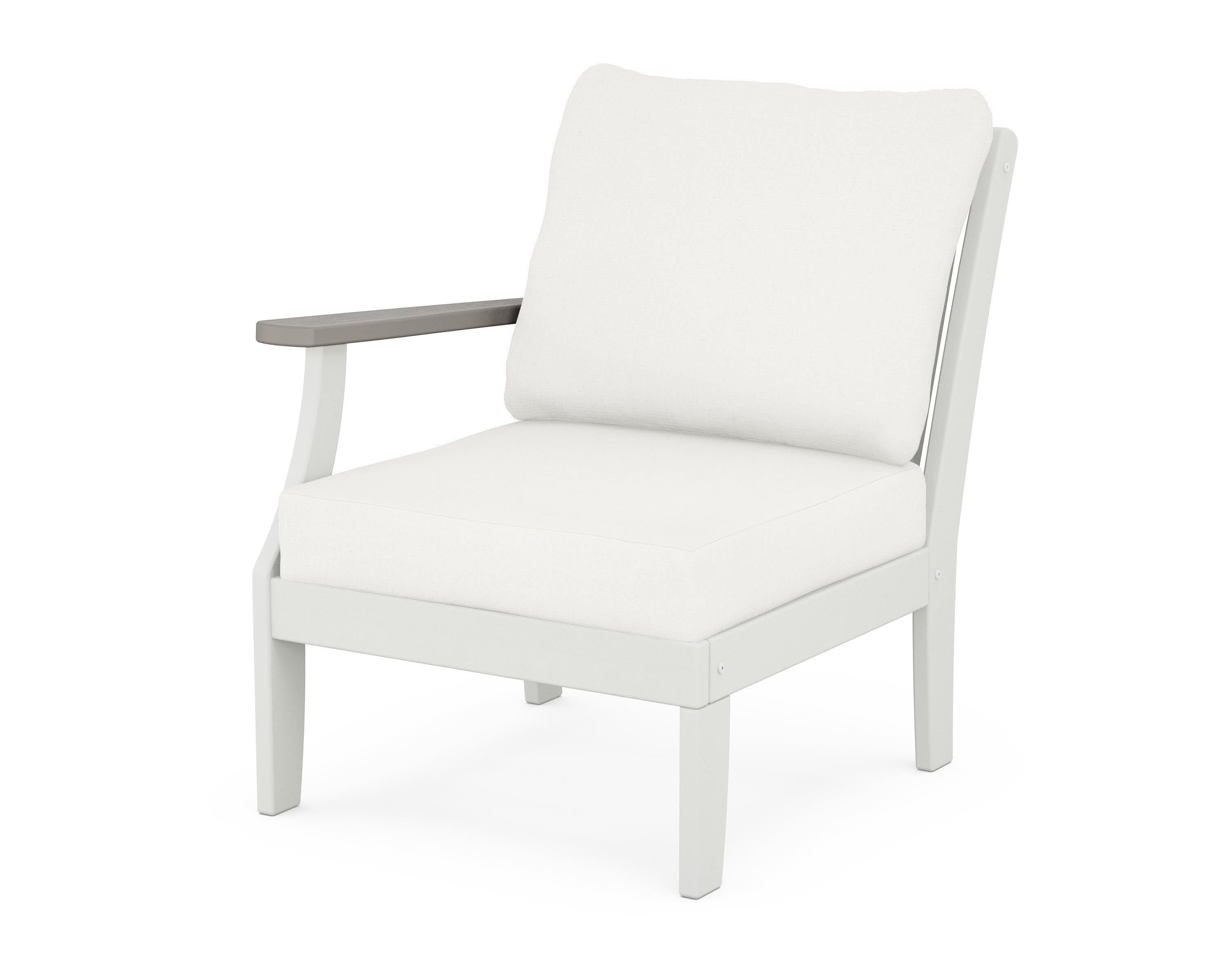 POLYWOOD® Braxton Modular Left Arm Chair in White / Driftwood / Natural Linen