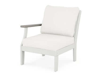 POLYWOOD® Braxton Modular Left Arm Chair in White / Driftwood / Natural Linen