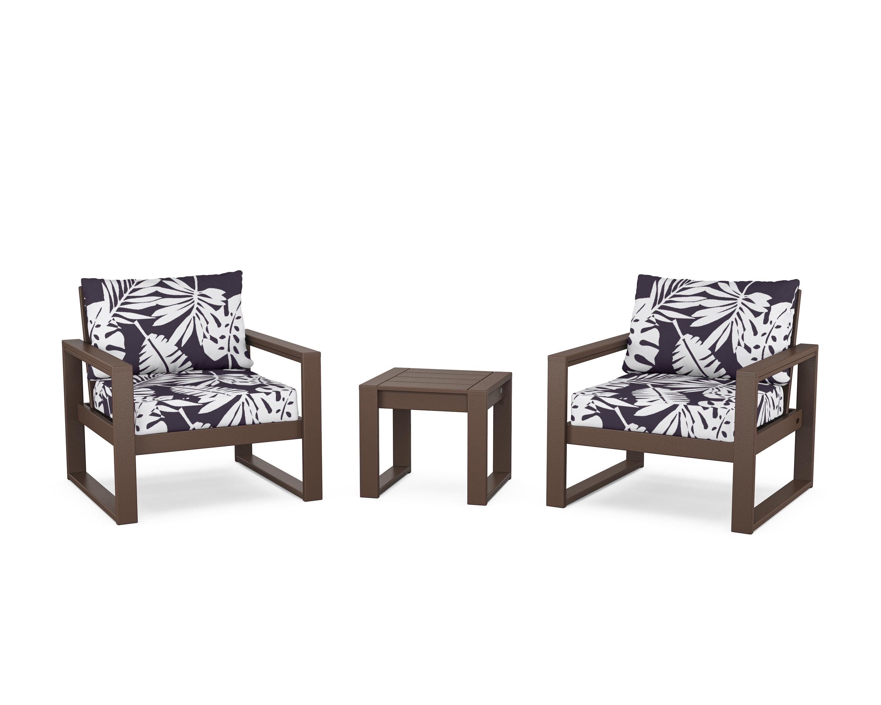 POLYWOOD® EDGE Sectional 3-Piece Deep Seating Set in Mahogany / Leaf Navy