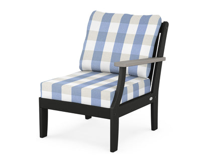 POLYWOOD® Braxton Modular Right Arm Chair in Black / Driftwood / Buffalo Plaid Sky Blue