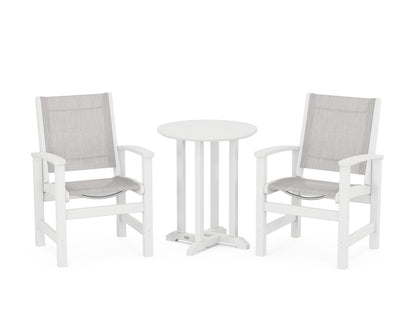 POLYWOOD® Coastal 3-Piece Round Bistro Dining Set in White / Parchment Sling