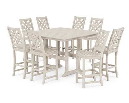 Country Living Wovendale Side Chair 9-Piece Square Bar Set with Trestle Legs in Sand