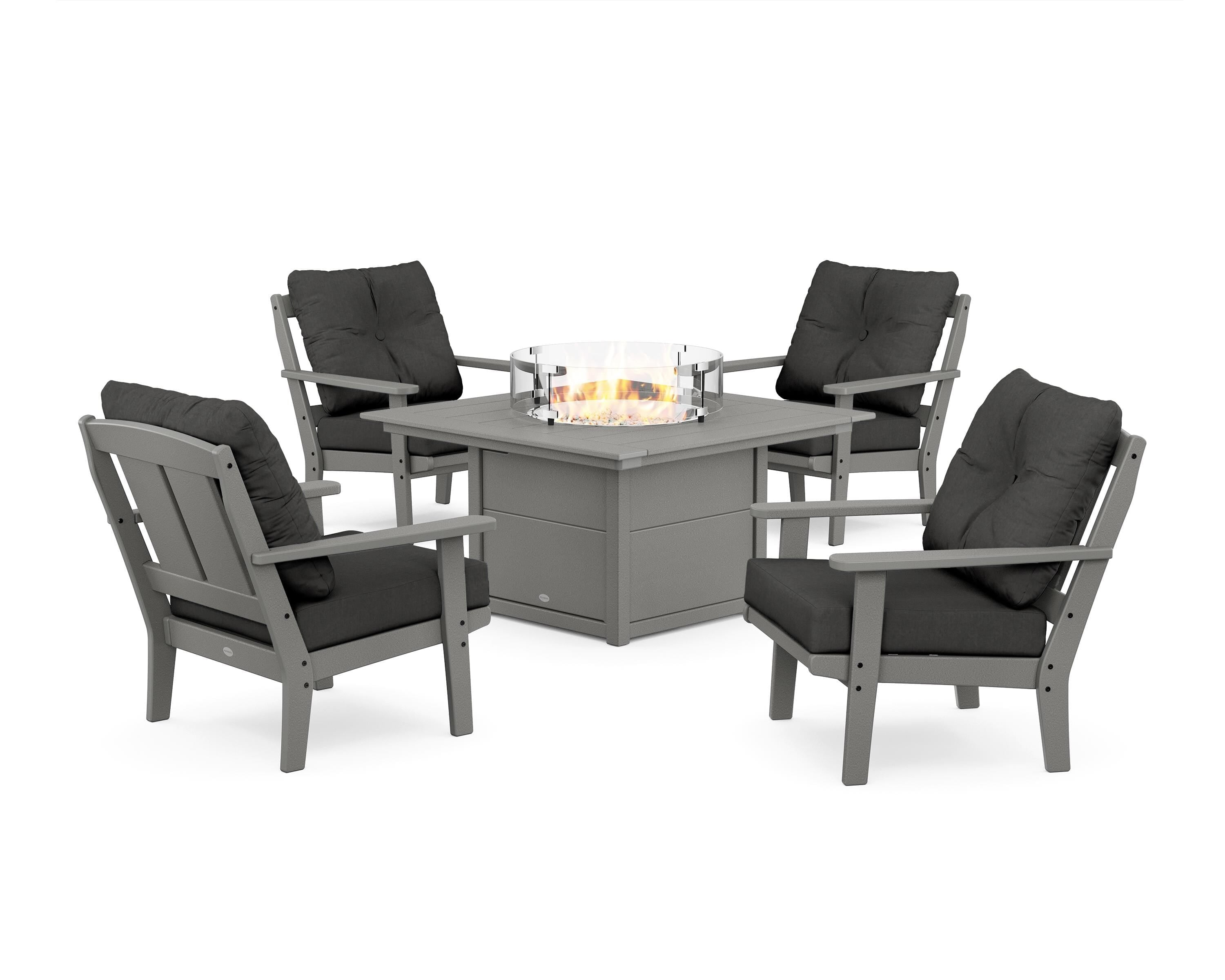 POLYWOOD® Mission 5-Piece Deep Seating Set with Fire Pit Table in Slate Grey / Spectrum Carbon