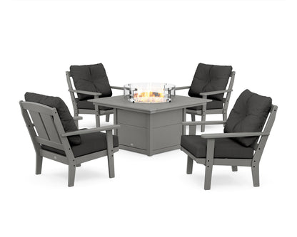 POLYWOOD® Mission 5-Piece Deep Seating Set with Fire Pit Table in Slate Grey / Spectrum Carbon