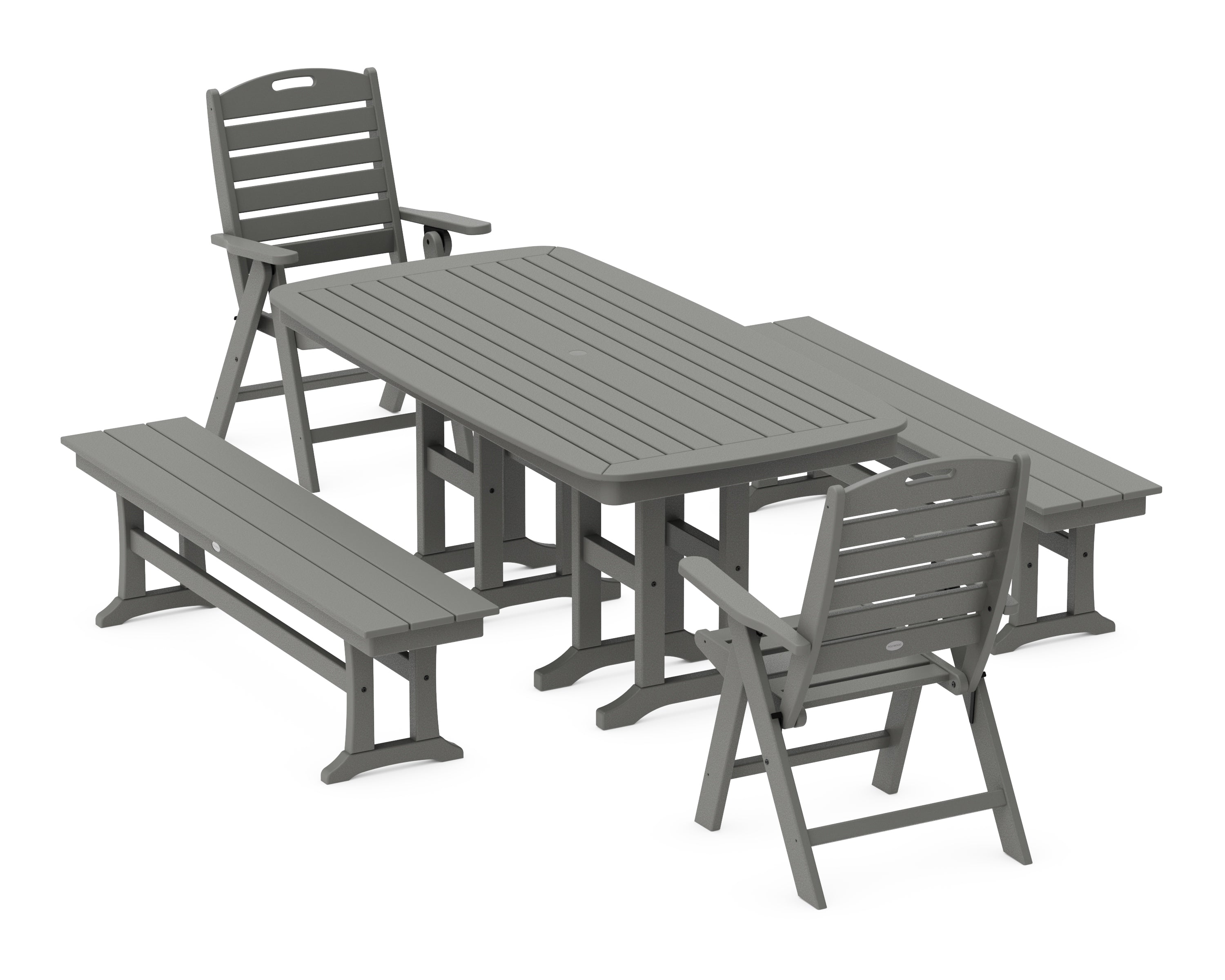 POLYWOOD® Nautical Highback 5-Piece Dining Set with Benches in Slate Grey