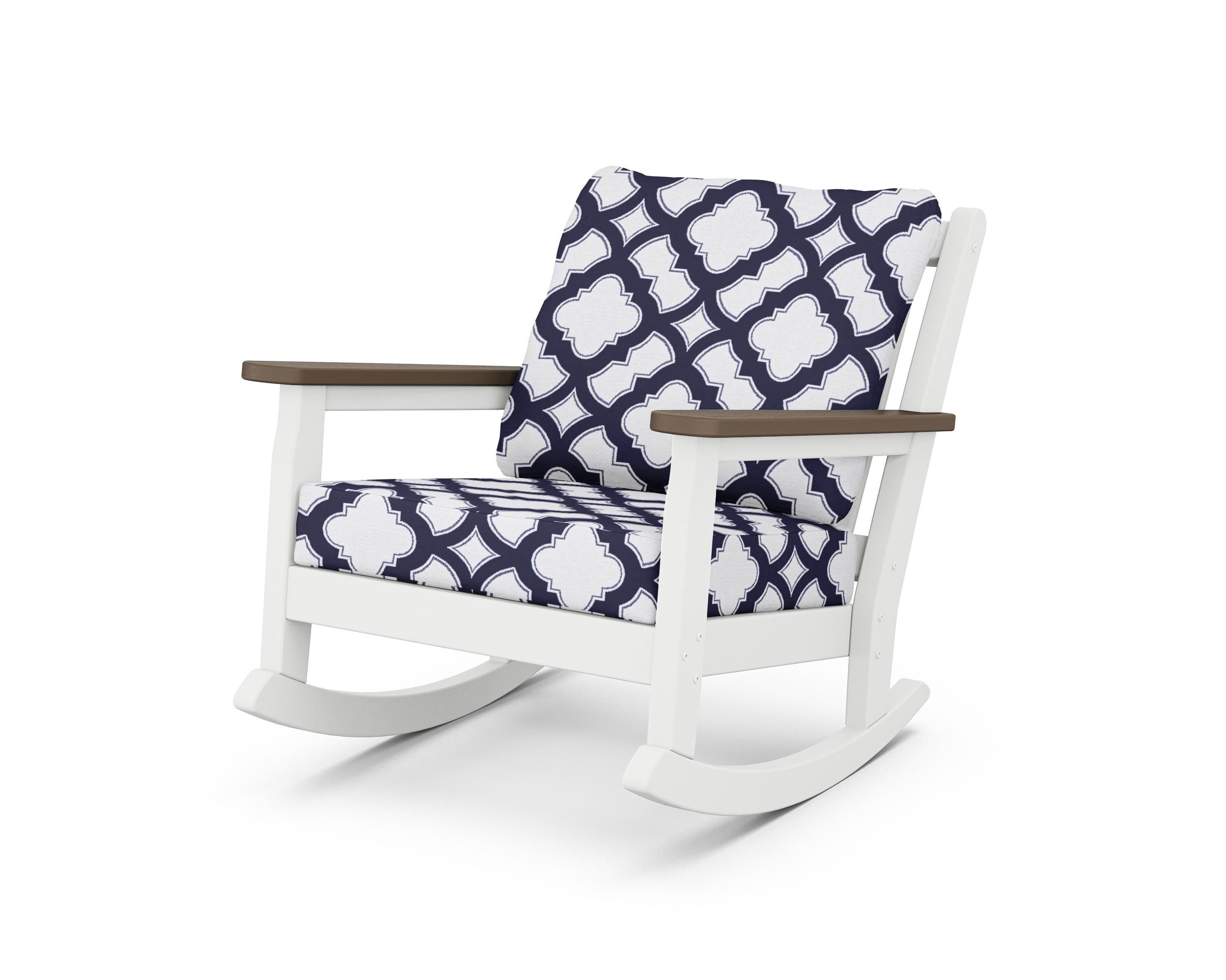 POLYWOOD® Chippendale Deep Seating Rocking Chair in White / Kona / Trellis Navy
