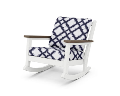 POLYWOOD® Chippendale Deep Seating Rocking Chair in White / Kona / Trellis Navy
