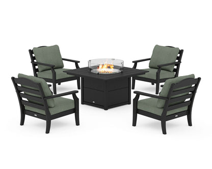 Draper James™ by  POLYWOOD® Savannah 5-Piece Deep Seating Set with Fire Pit Table in Black / Cast Sage