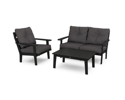 POLYWOOD® Lakeside 3-Piece Deep Seating Set in Black / Ash Charcoal