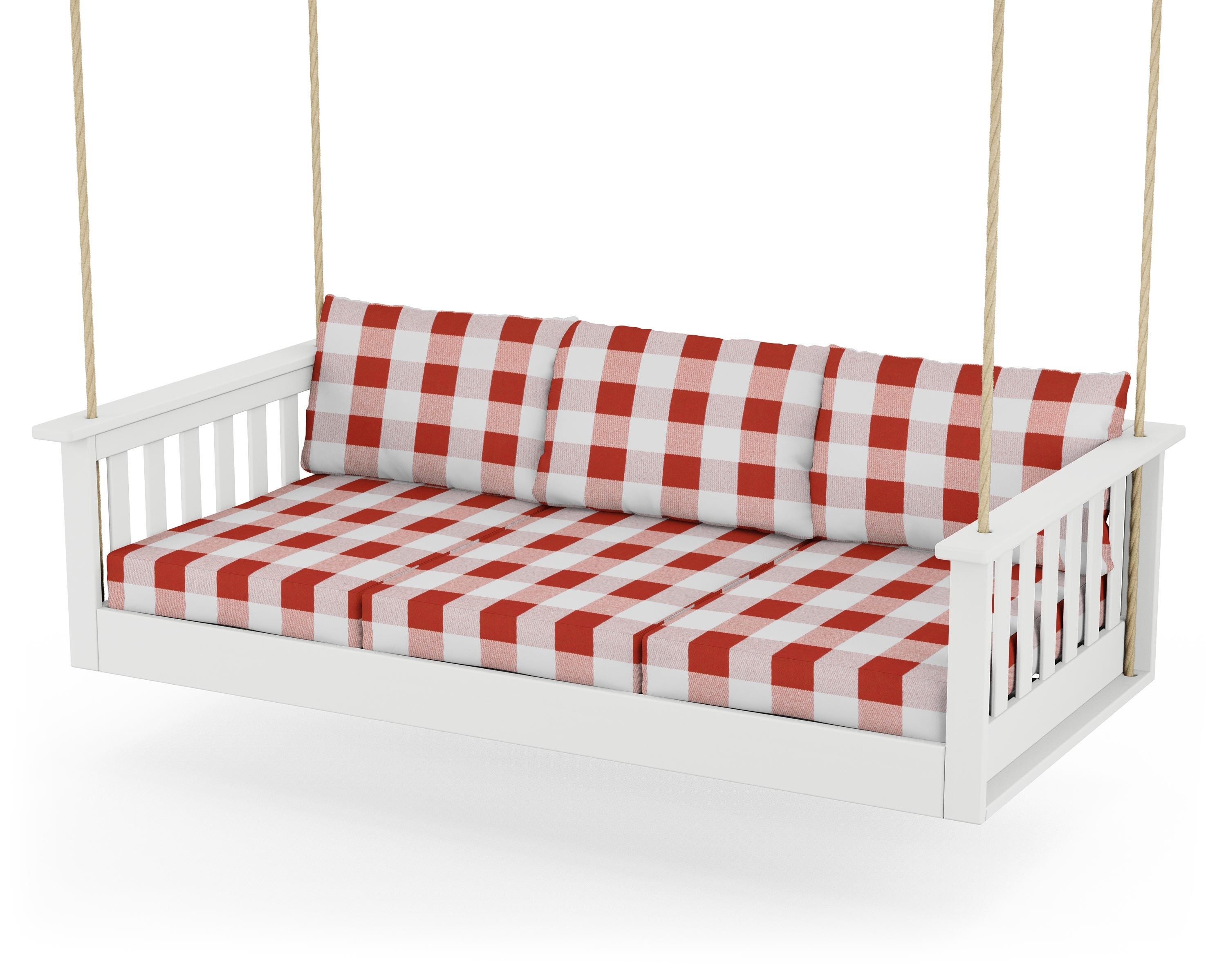 POLYWOOD® Vineyard Daybed Swing in White / Buffalo Plaid Crimson