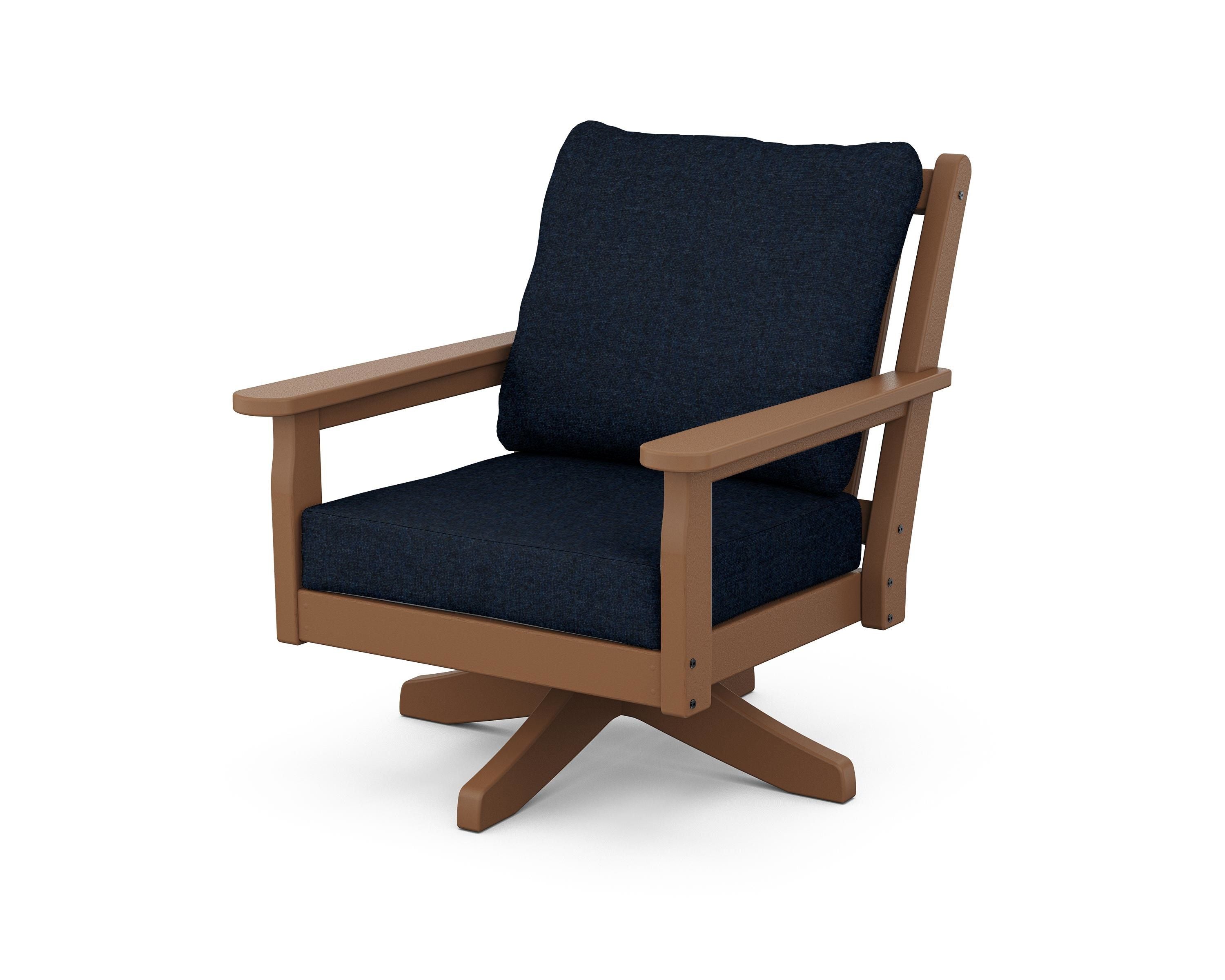 POLYWOOD® Chippendale Deep Seating Swivel Chair in Teak / Marine Indigo