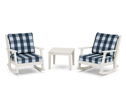 Country Living Wovendale 3-Piece Deep Seating Rocker Set in Sand / Buffalo Plaid Marine Indigo