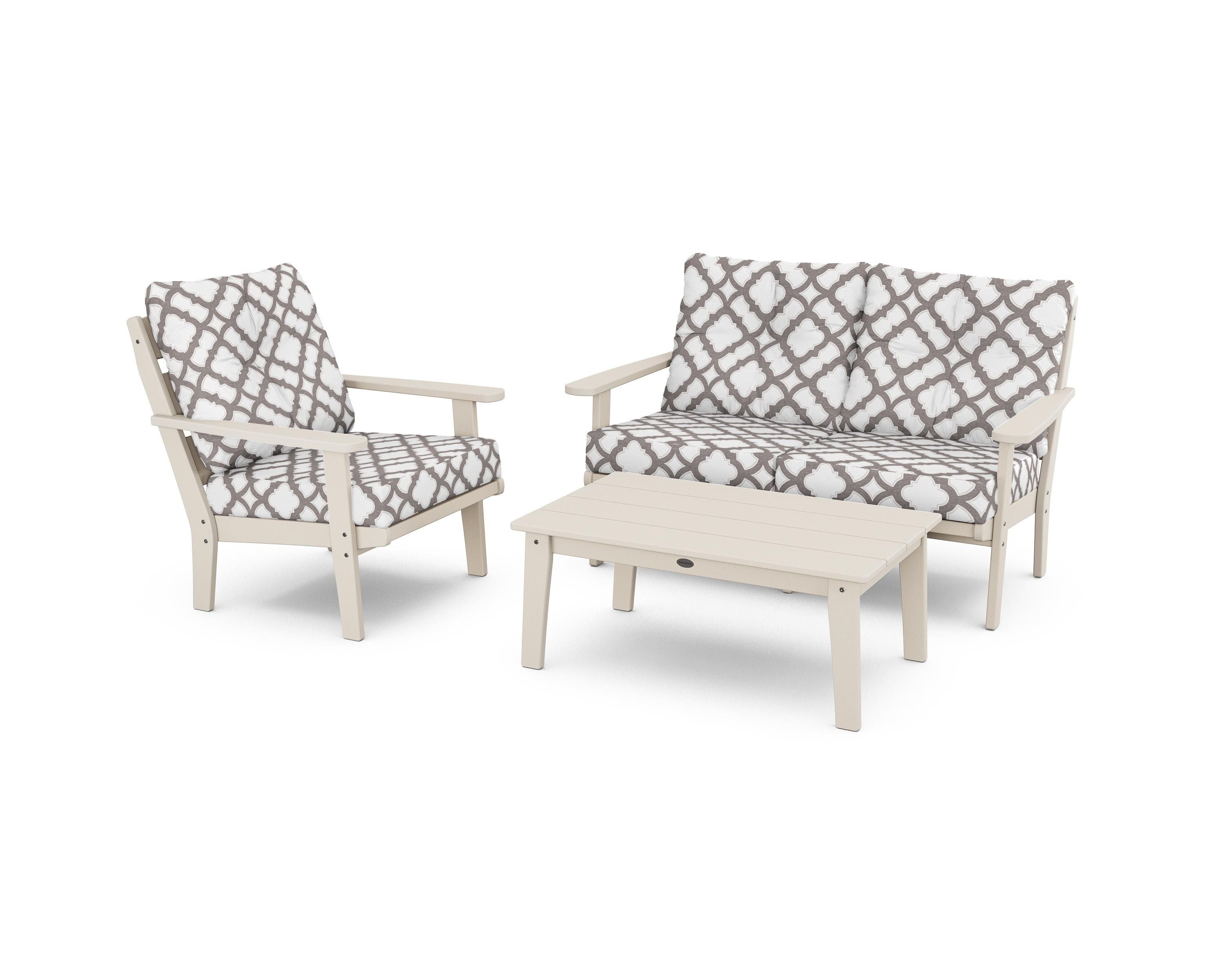 POLYWOOD® Lakeside 3-Piece Deep Seating Set in Sand / Trellis Grey Mist