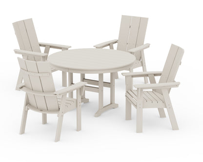 POLYWOOD® Modern Curveback Adirondack 5-Piece Round Farmhouse Dining Set in Sand