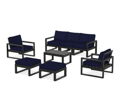 POLYWOOD® EDGE Sectional 8-Piece Lounge Sofa Set in Black / Navy