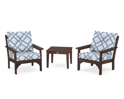 POLYWOOD® Vineyard 3-Piece Deep Seating Set in Mahogany / Trellis Sky Blue