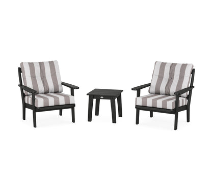 POLYWOOD® Mission 3-Piece Deep Seating Set in Black / Cabana Stripe Grey Mist