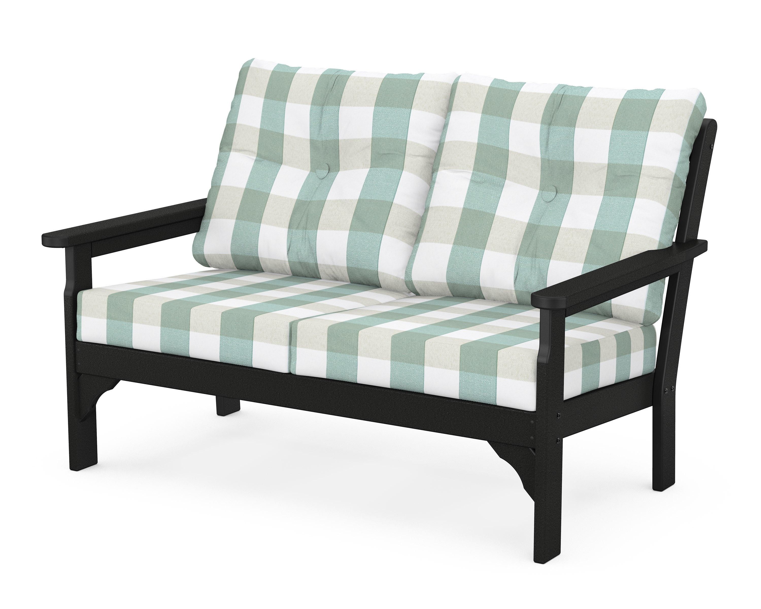 POLYWOOD® Vineyard Deep Seating Loveseat in Black / Buffalo Plaid Glacier Spa