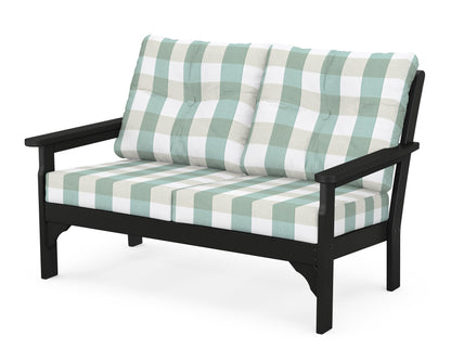 POLYWOOD® Vineyard Deep Seating Loveseat in Black / Buffalo Plaid Glacier Spa