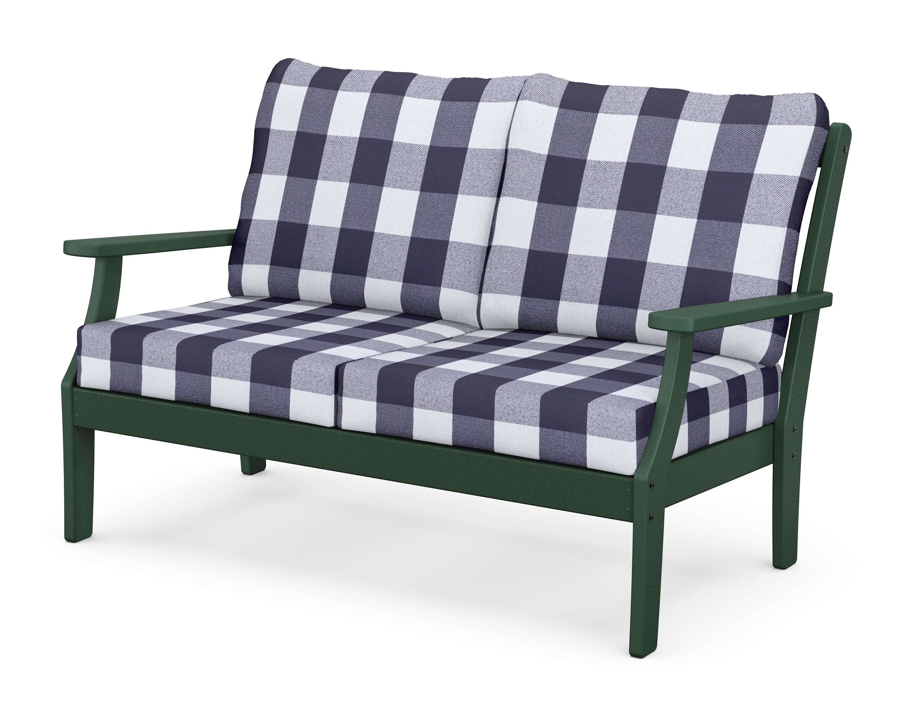 POLYWOOD® Braxton Deep Seating Loveseat in Green / Buffalo Plaid Navy