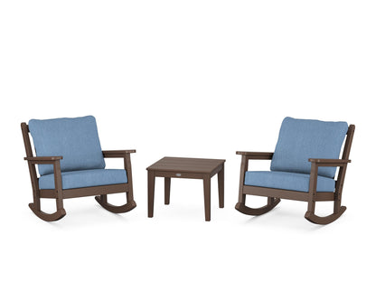 POLYWOOD® Chippendale 3-Piece Deep Seating Rocker Set in Mahogany / Sky Blue
