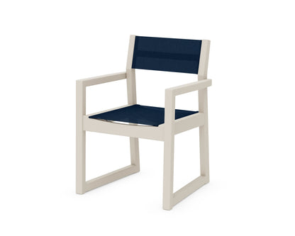 POLYWOOD® EDGE Sling Dining Arm Chair in Sand / Navy Blue Sling
