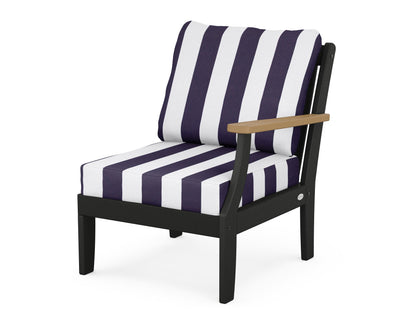 POLYWOOD® Braxton Modular Right Arm Chair in Black / Natural / Cabana Stripe Navy