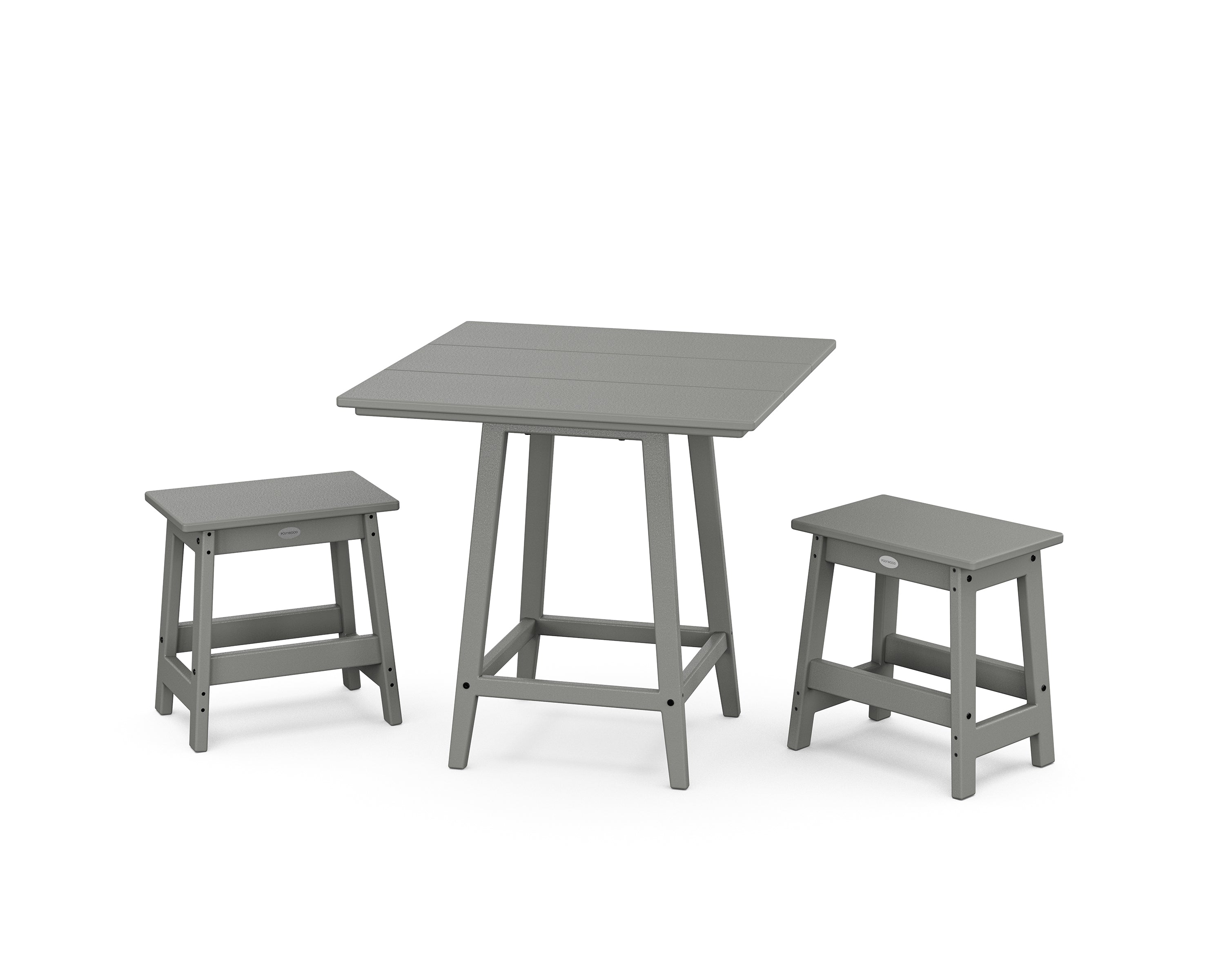 POLYWOOD® Modern Studio Stool 3-Piece Square Bistro Set in Slate Grey