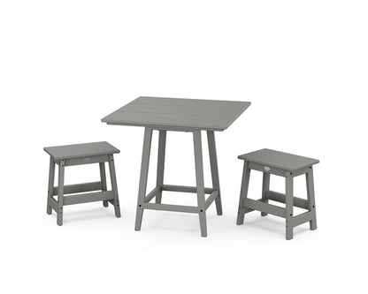 POLYWOOD® Modern Studio Stool 3-Piece Square Bistro Set in Slate Grey