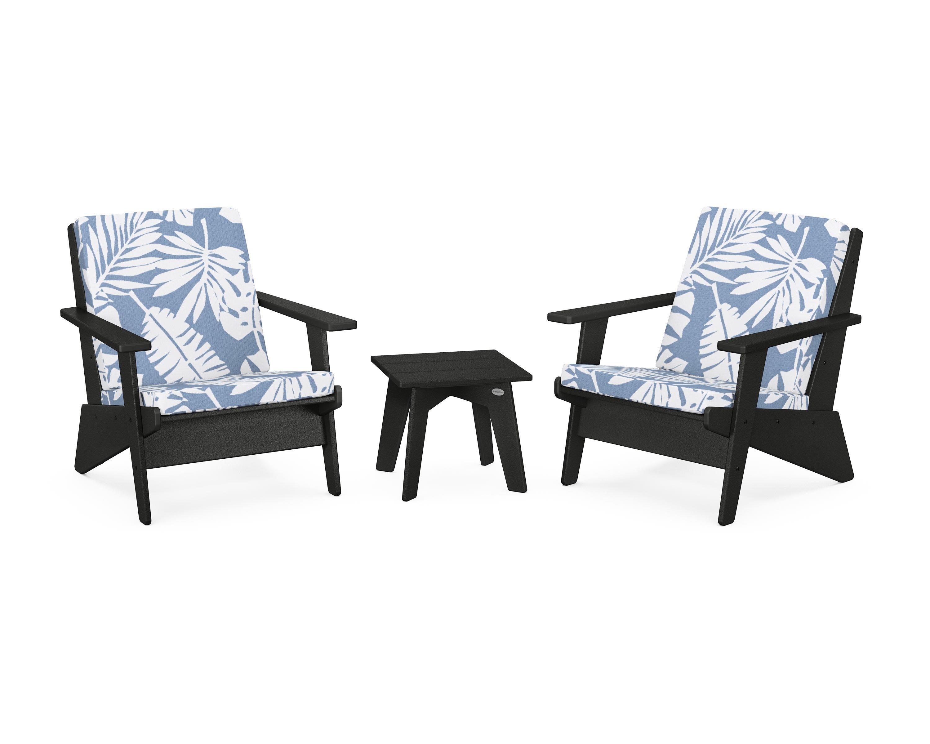 POLYWOOD® Riviera Modern Lounge 3-Piece Set in Black / Leaf Sky Blue