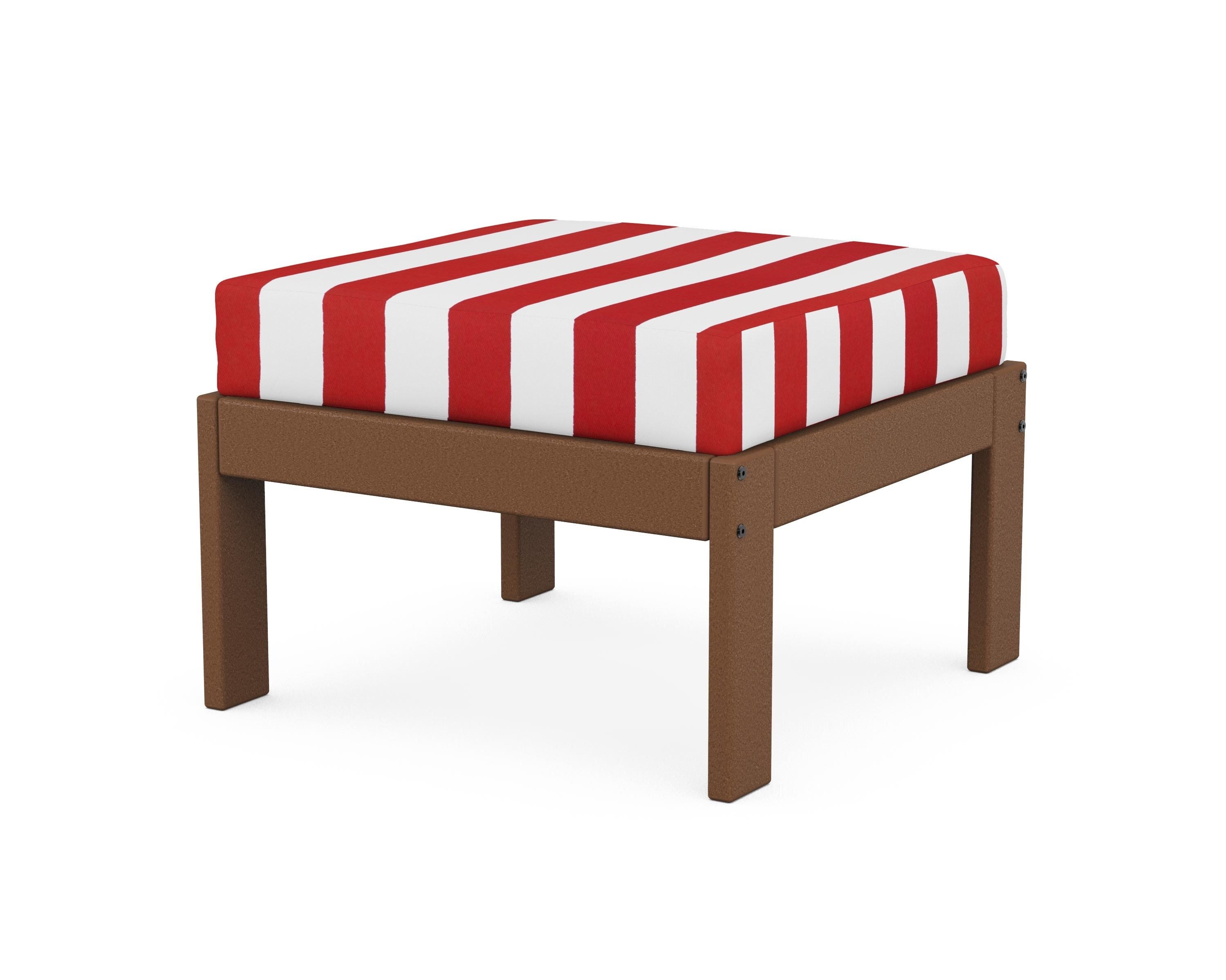 POLYWOOD® Vineyard Modular Ottoman in Teak / Cabana Stripe Crimson