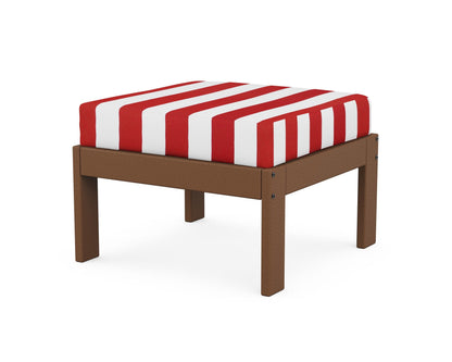 POLYWOOD® Vineyard Modular Ottoman in Teak / Cabana Stripe Crimson