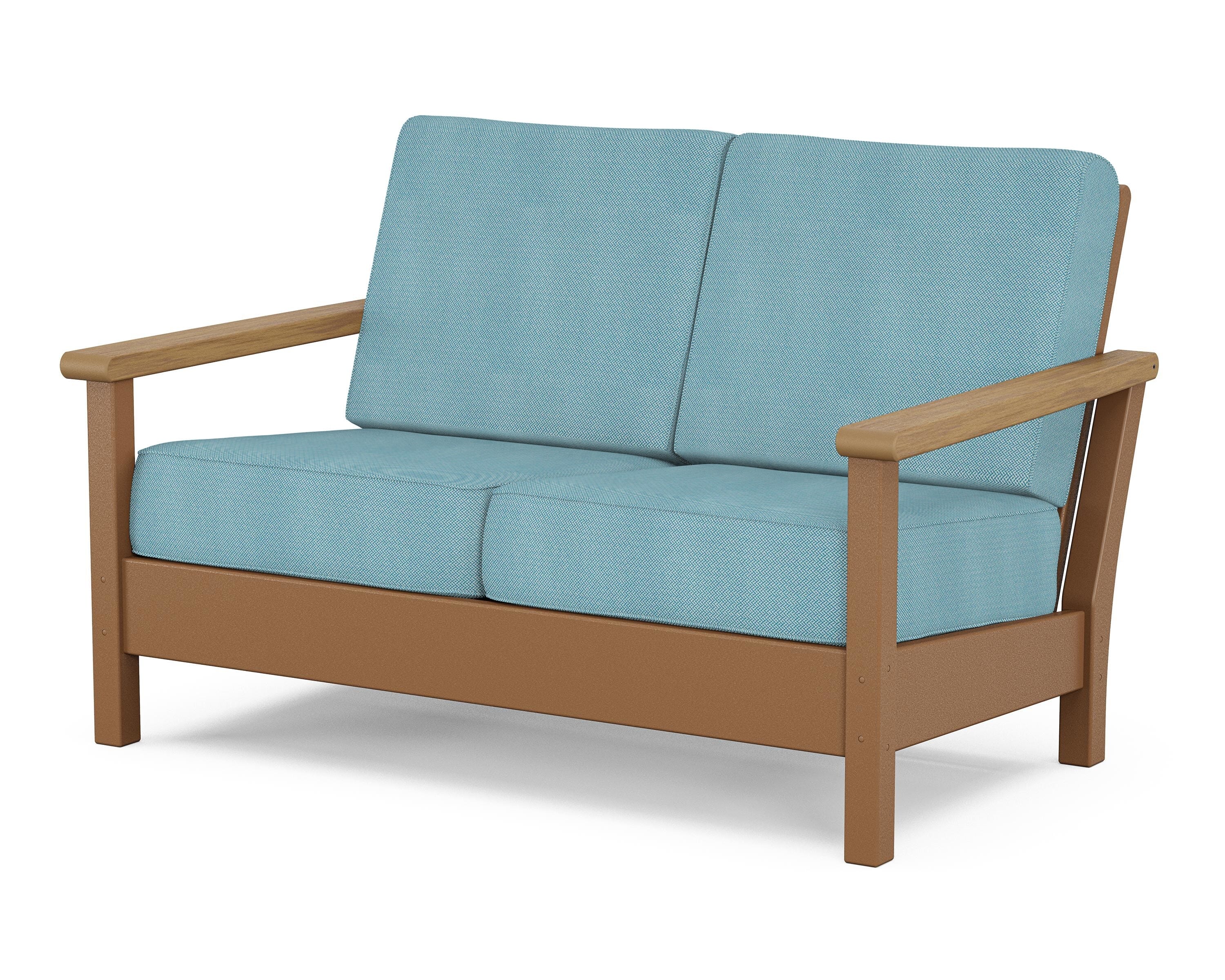 POLYWOOD® Harbour Deep Seating Loveseat in Teak / Natural / Lattice Sky Blue