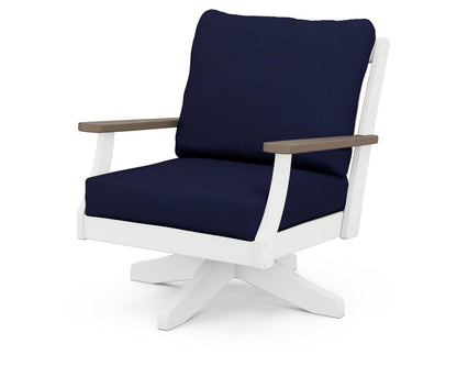 POLYWOOD® Braxton Deep Seating Swivel Chair in White / Kona / Navy
