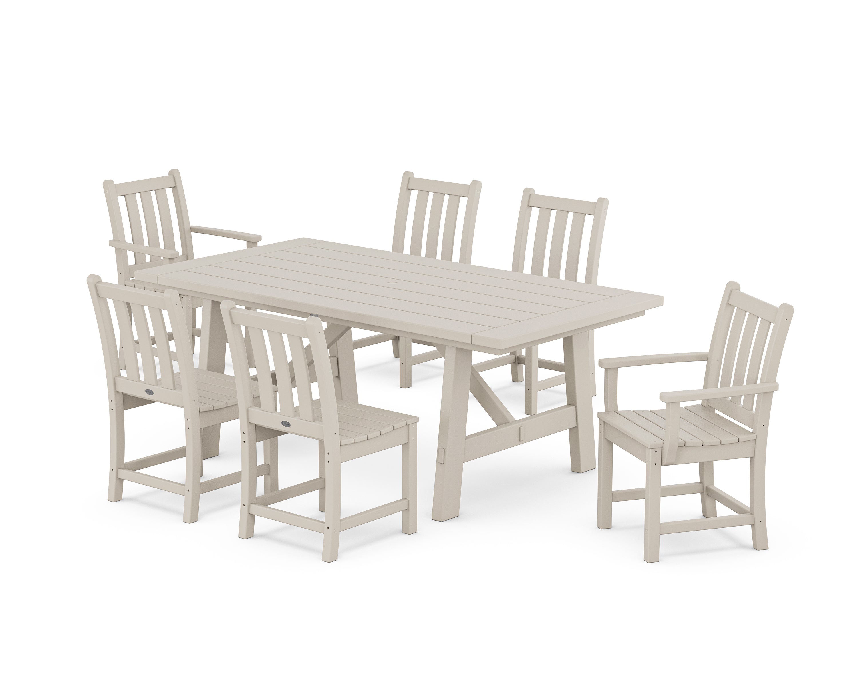 POLYWOOD® Traditional Garden 7-Piece Rustic Farmhouse Dining Set in Sand